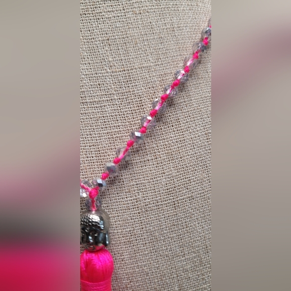 Hot Pink Buddha Tassel Beaded Necklace - Picture 7 of 14